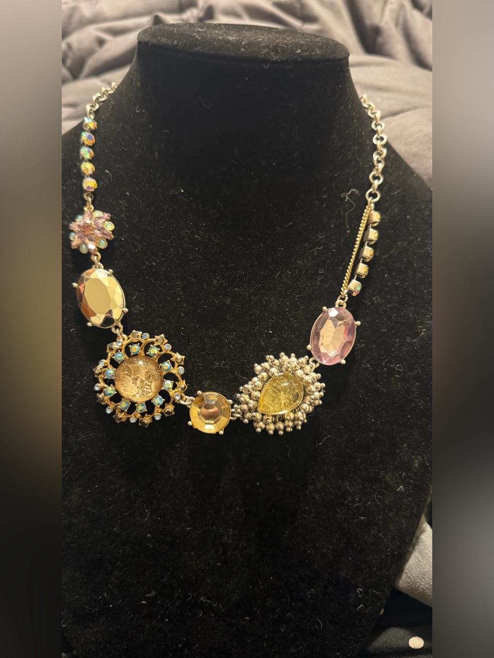 Betsey Johnson Gold-Tone Necklace with Pink and Aqua Stones